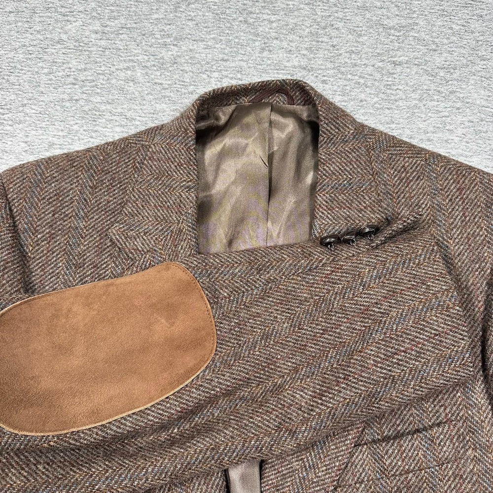 Stafford Blazer Mens 40R Brown Hampshire Tweed Wool Herringbone Elbow Patch